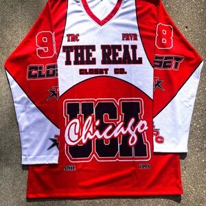 Red and White Graphic Jersey